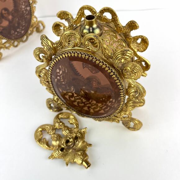 Ormolu Hollywood Regency Set of 2 Perfume Bottles (dauber missing) - Picture 7 of 10